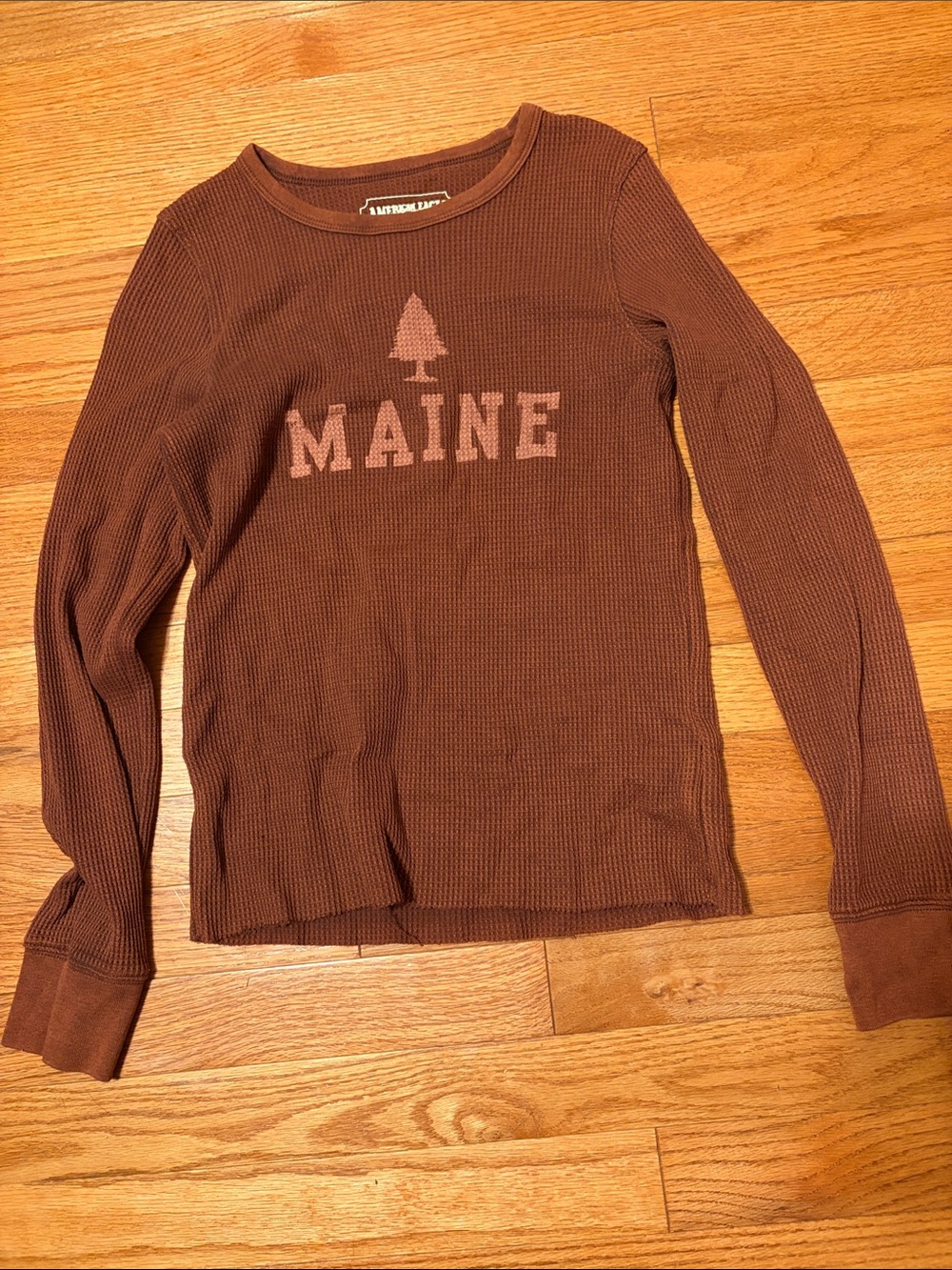 American Eagle Outfitters Brown "Maine" Thermal Long Sleeve Top